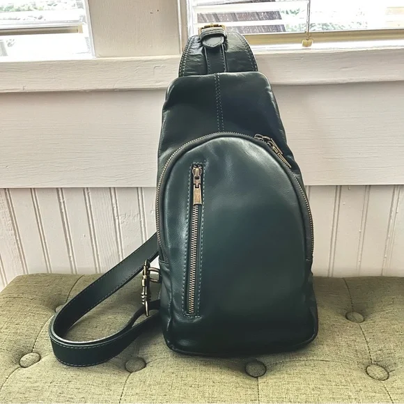 Sundance Forest Green Leather Marlow Sling Bag - Picture 1 of 10